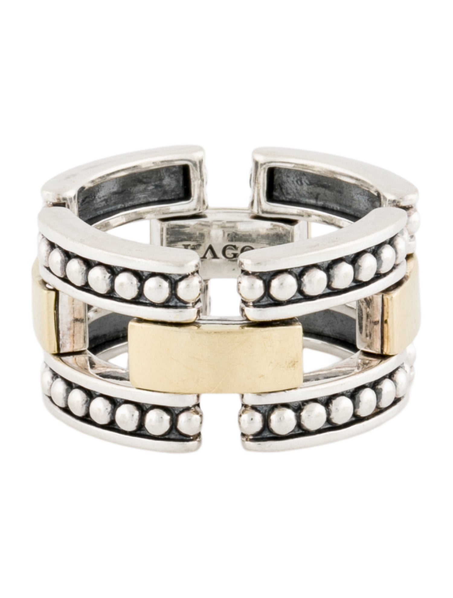 Lagos Two-Tone High Bar Caviar Link Ring
